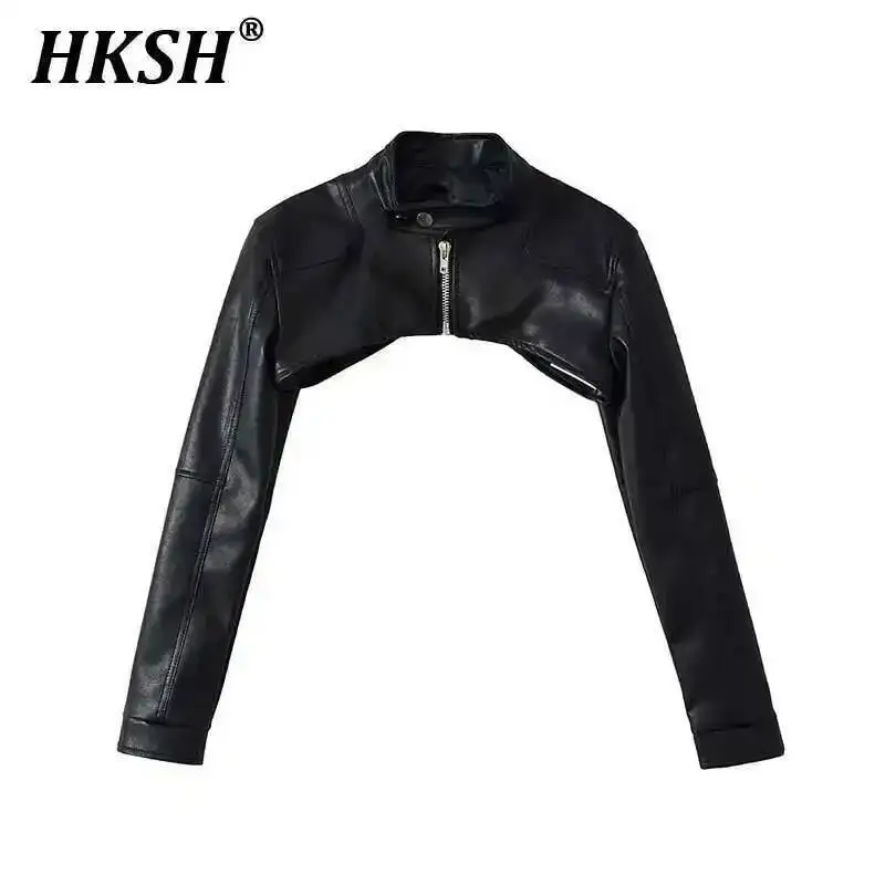 Hksh Frühling Herbst neue pu Lederjacke Frauen Flut schöne High Street Stand Kragen Reiß verschluss kurze dunkle Mantel Mode ins h2945