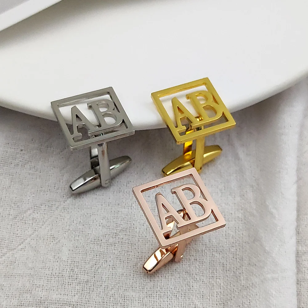 

Fashion Custom Name Initials Cufflinks for Men Stainless steel Men's Letters Button for Male Shirt Wedding Cuff Links Present