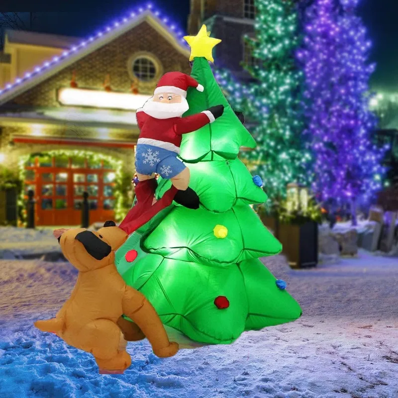 

1.8m inflatable dog chasing Santa Claus climbing tree dog climbing Christmas tree inflatable luminous air model dog pulling pant