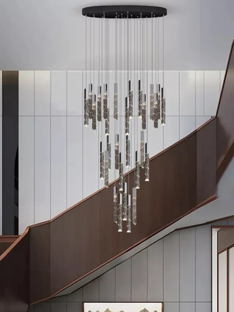 

Staircase chandelier duplex villa loft modern minimalist light luxury art mall atmospheric courtyard long lighting fixtures