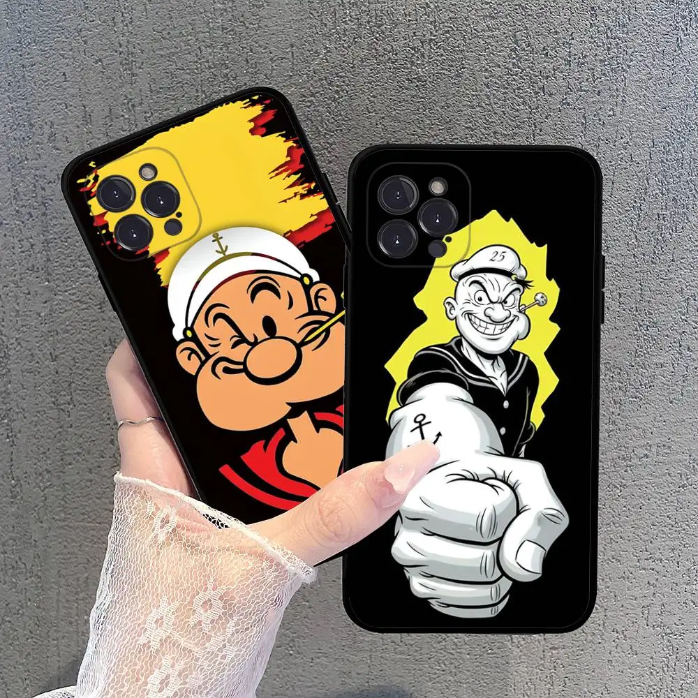 P-Popeye The Sailor Phone Case For IPhone 17 16 15 14 13 12 11 Pro Max Plus Mini Soft Black Cover