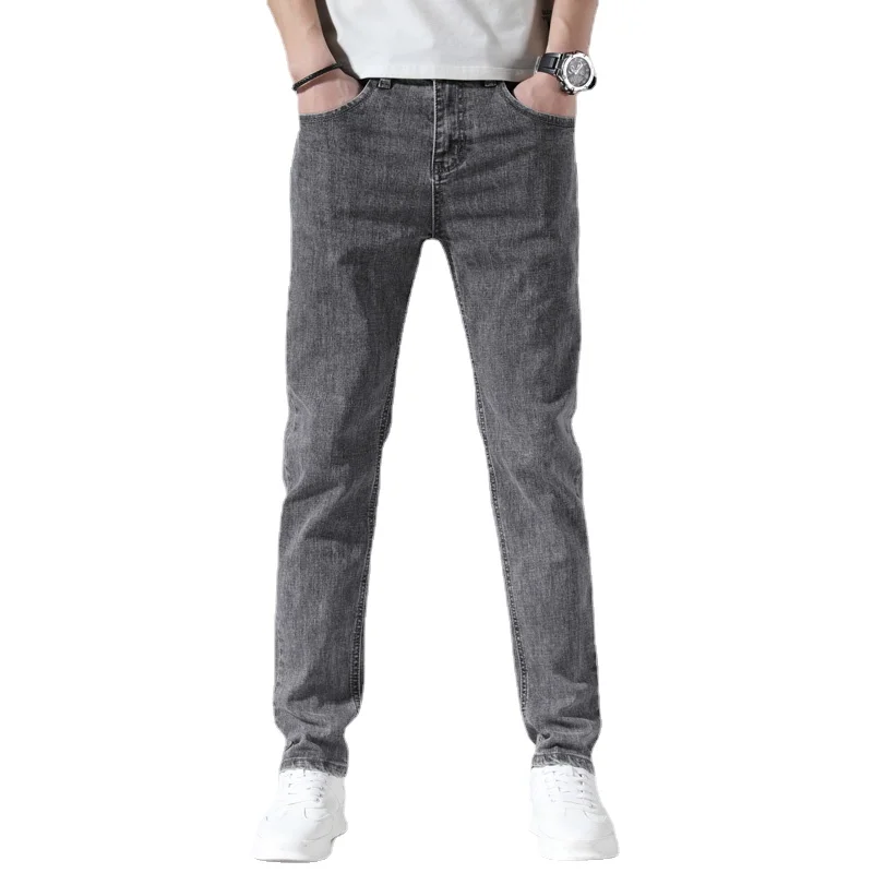 

2022 Brand Fitted Straight Leg Classic Pocket Design Slim Denim Pants Male Brand Trousers