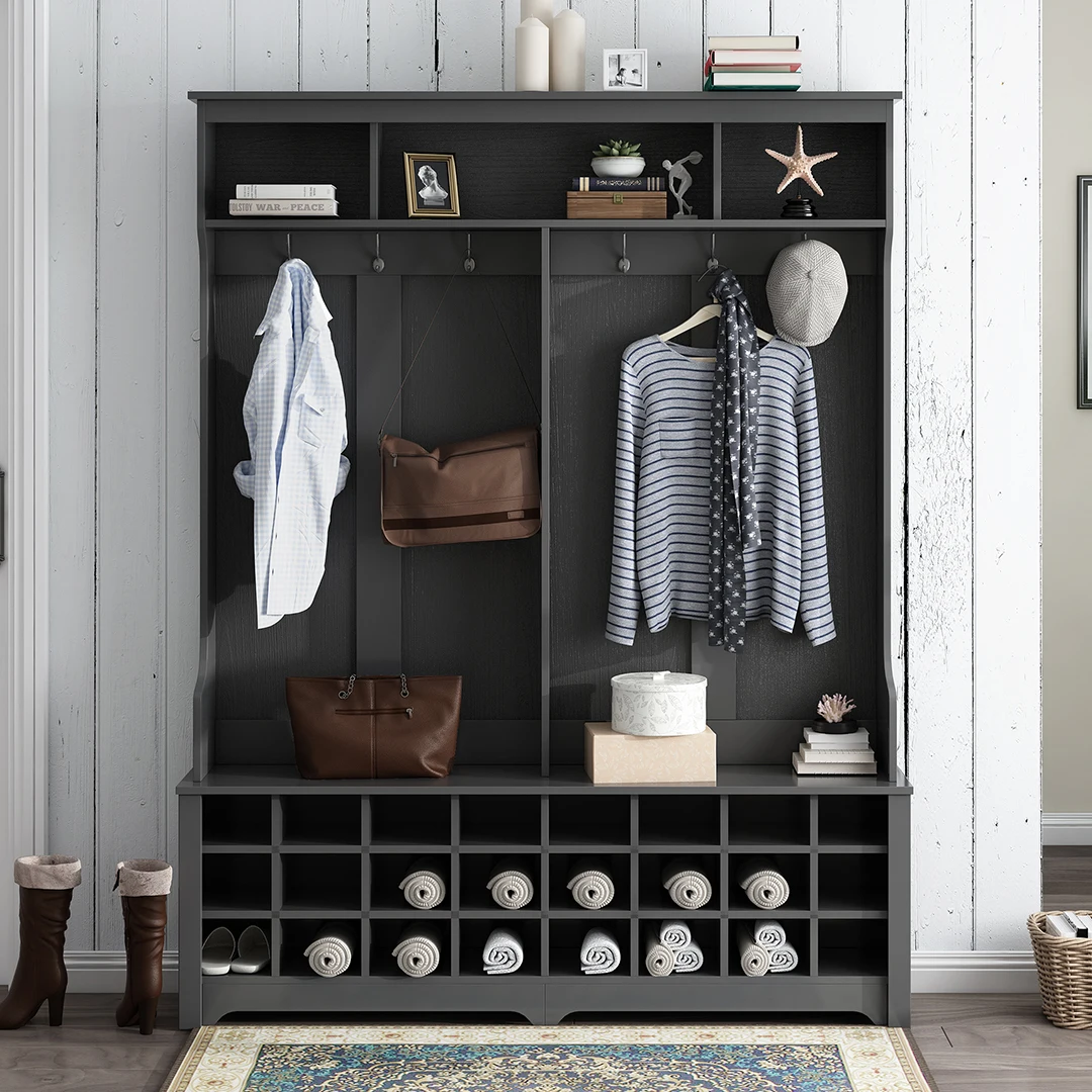 

Modern Wooden Entry Coat Shoes Storage Cabinet Racks With Shelf