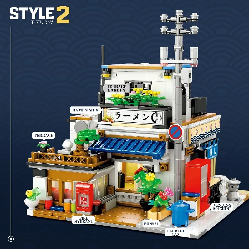 1142PCS Street View Ramen Shop Set di edifici per case, Città Appartamento Negozio Architettura Edifici modulari Blocchi Kit modello, Regalo