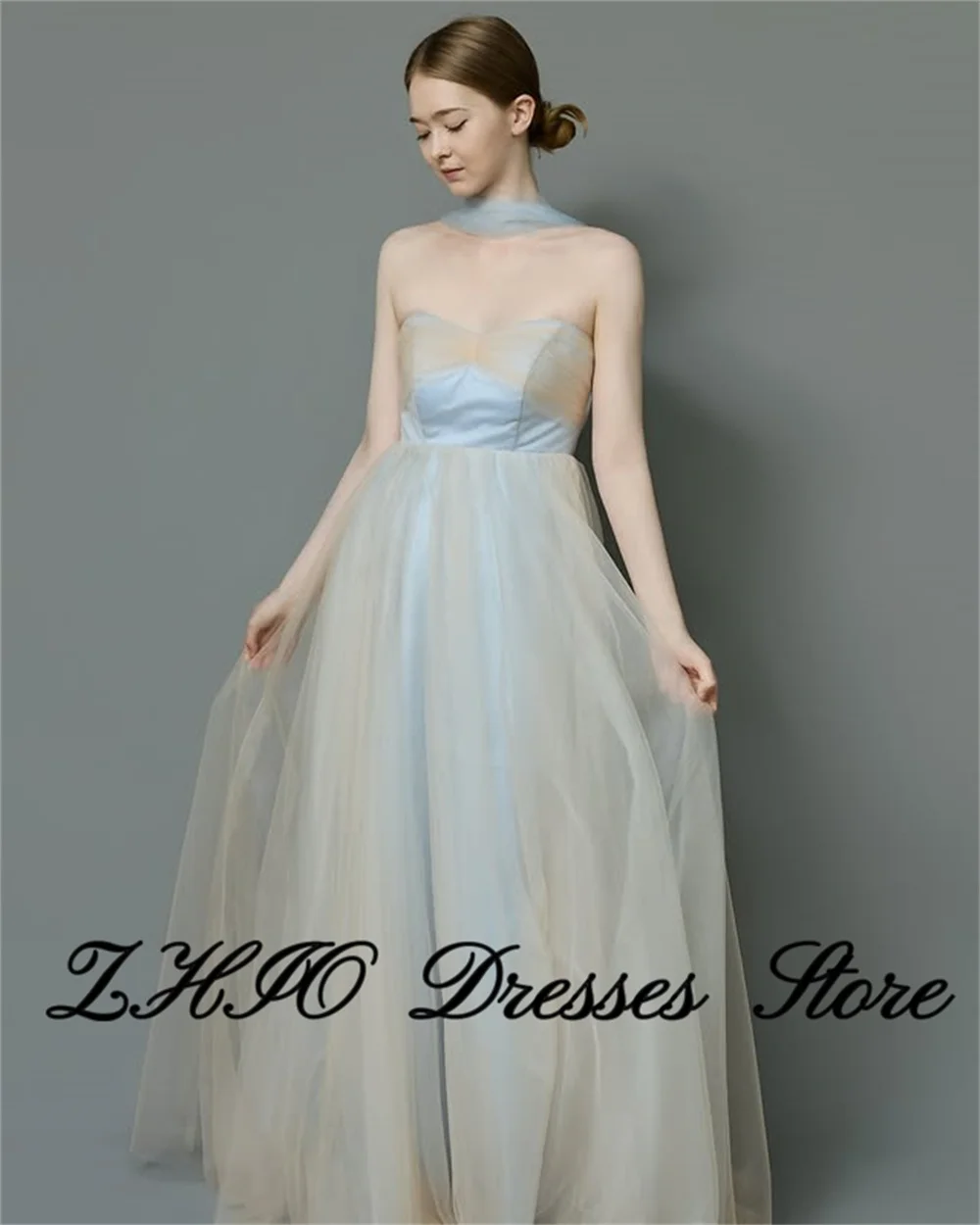 Zhi querida colar coreia destacável xale vestidos de casamento a linha tule até o chão vestido de noiva sessão de fotos personalizado