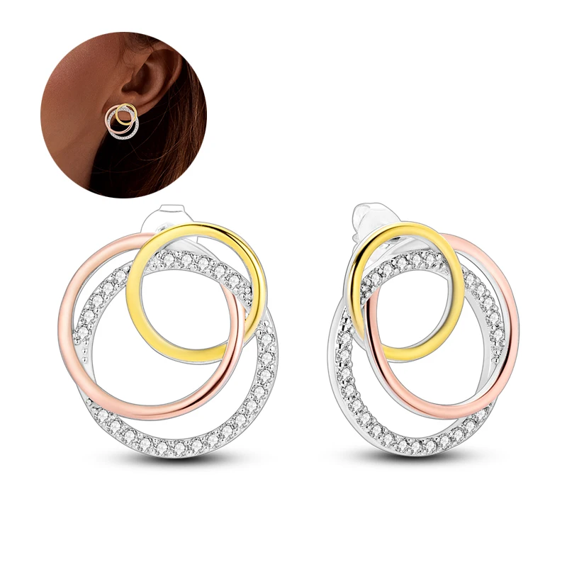 جديد في 925 الفضة أقراط للنساء تمهيد الملونة الزركون حلية مزدوجة هوب أقراط غرامة الزفاف عيد الحب مجوهرات هدايا