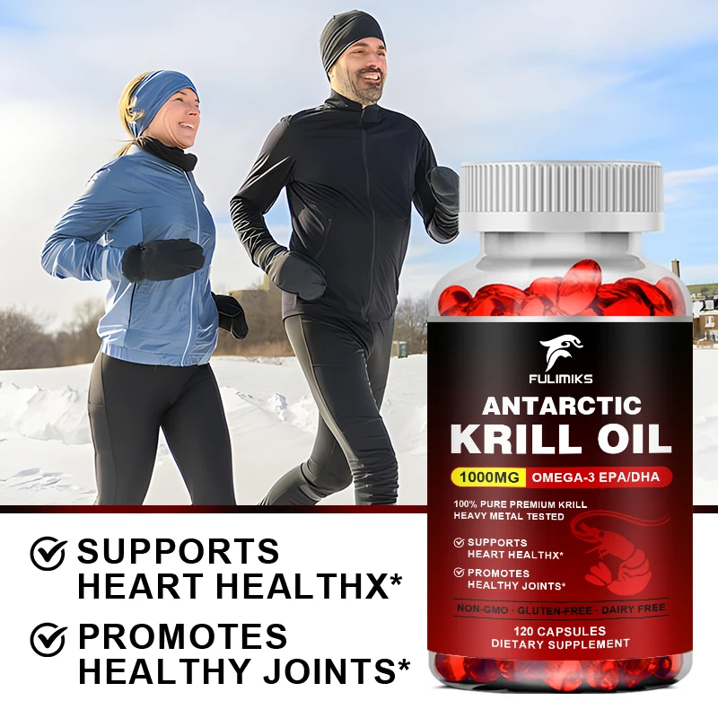 น้ํามัน Krill แอนตาร์กติก - อาหารเสริมโอเมก้า 3 1,000 มก. พร้อม EPA, DHA, Astaxanthin & Fospholipids, รองรับสุขภาพหัวใจ, สมอง, สุขภาพข้อต่อและดวงตา