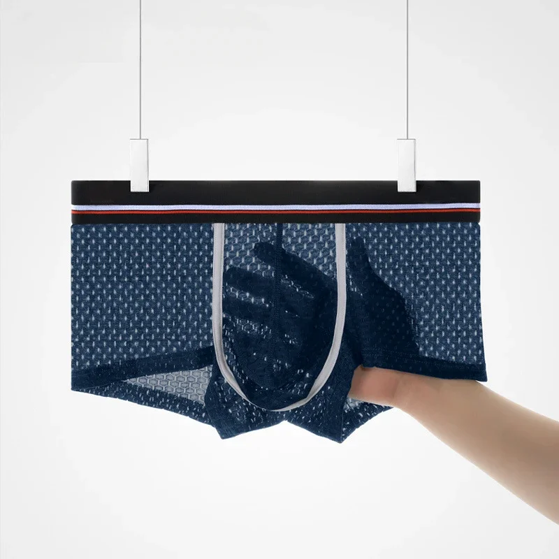 

3Pack Mens Underwear Sexy Mesh Boxers Summer Thin Breathable U Convex Boxers Pack Boxers Transparentes Hombre