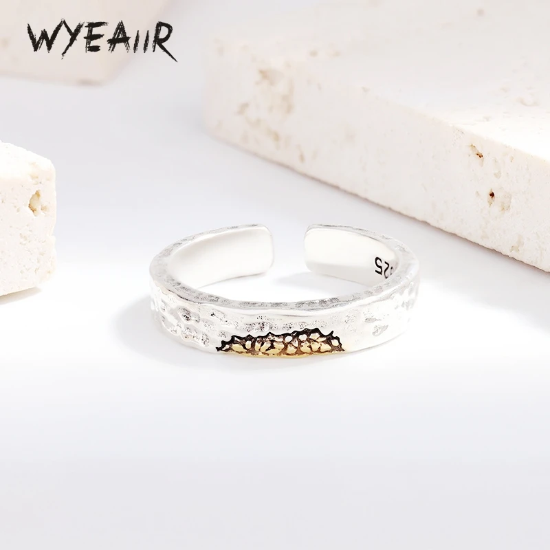 WYEAIIR 925 Sterling Silver Vintage Gold Plated Mens Shiny Resizable Opening Ring For Women Luxury Jewelry