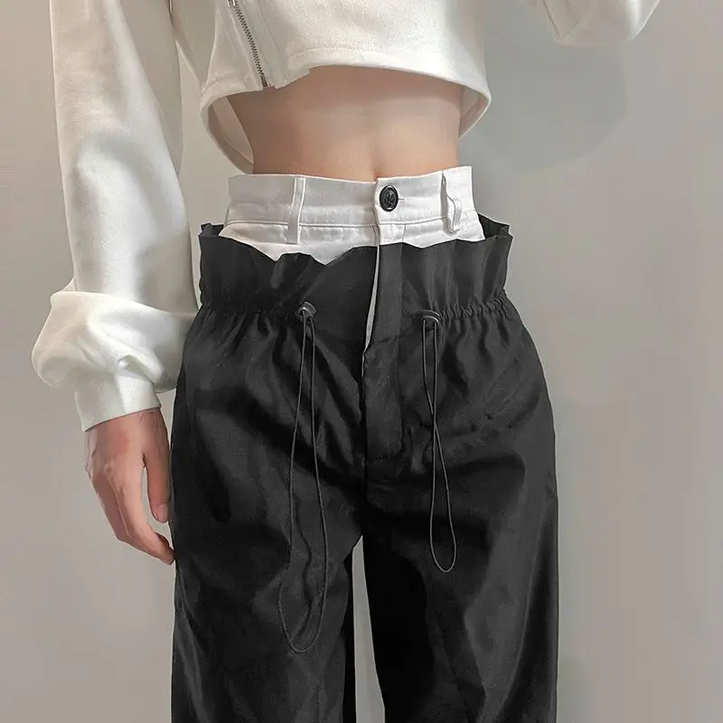 

Trousers With Double Waistband Design Casual Women'S High-Waist Slimming Loose Street Straight Trousers