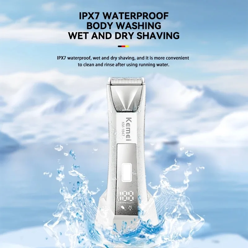Kemei-Aparador elétrico de pêlos para homens e mulheres, remoção de pêlos corporais, aparador de esferas, IPX7 impermeável, groomer para pêlos pubianos