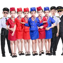 Halloween Costumes for Kids Aviation Uniforms Cosplay Pilot Flight Attendant Aircraft Boys Girls Carnival Role Play Clothing