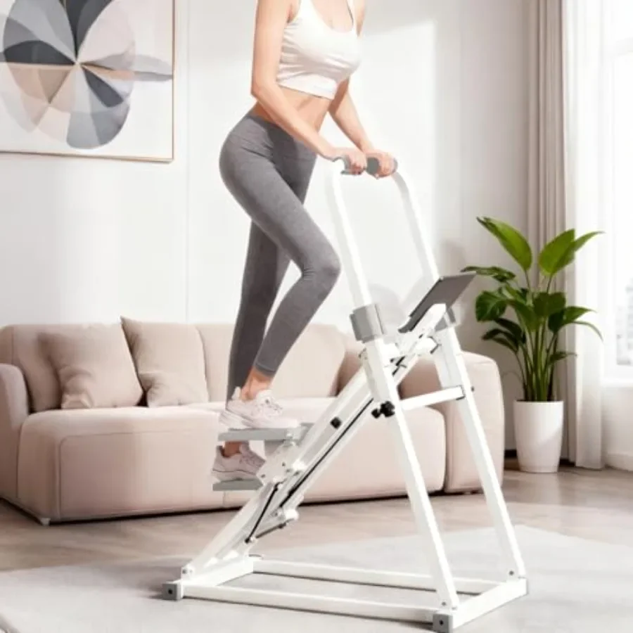 

Foldable Stair Stepper for Home Gym Use, White Plastic Steel Construction, White Color, Quiet Operation with Adjustable Resista