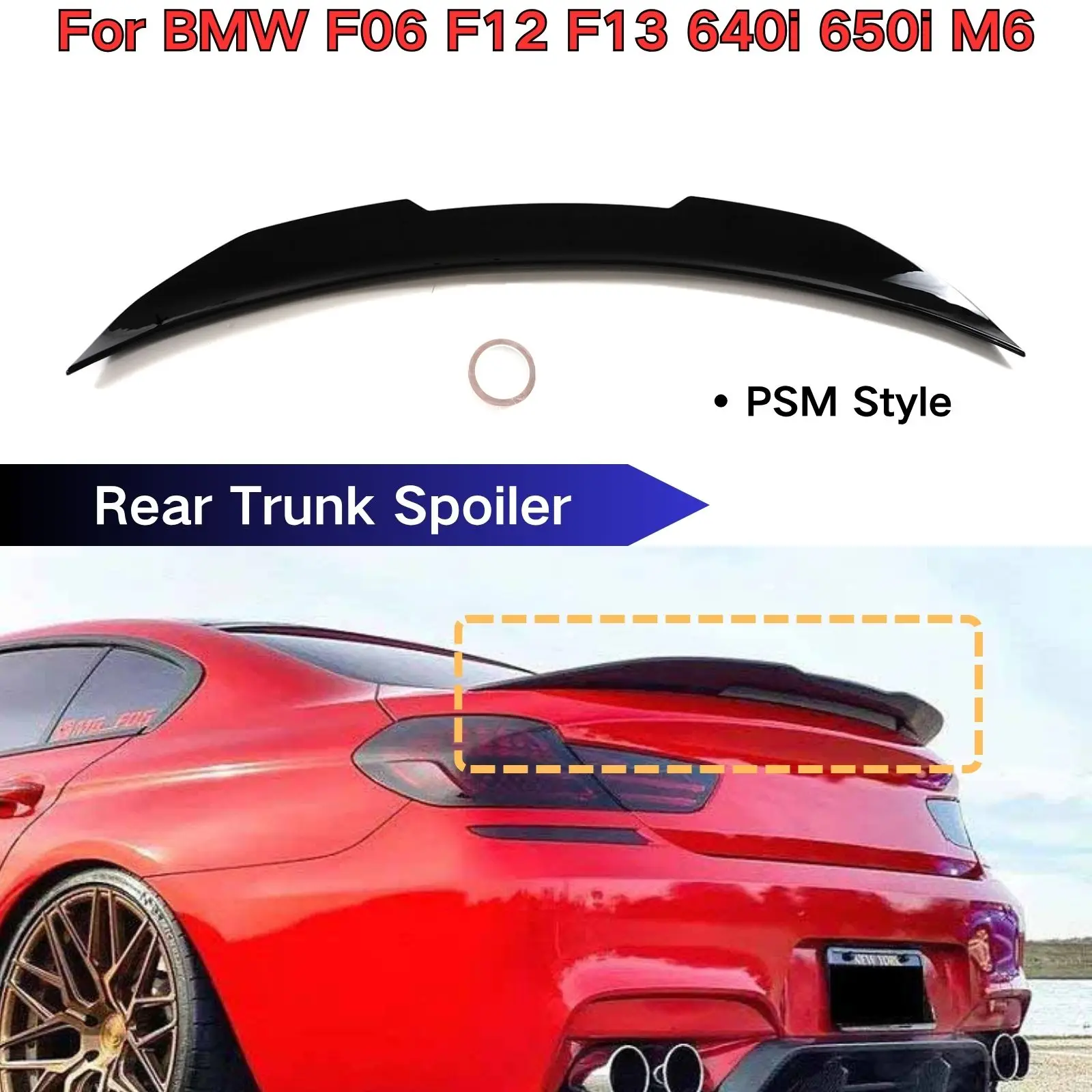 

For 2012-2018 BMW 6 Series F06 F12 F13 640i 650i M6 Rear Spoiler Wing Body kit Car Accessories Glossy Black PSM Style Plastic