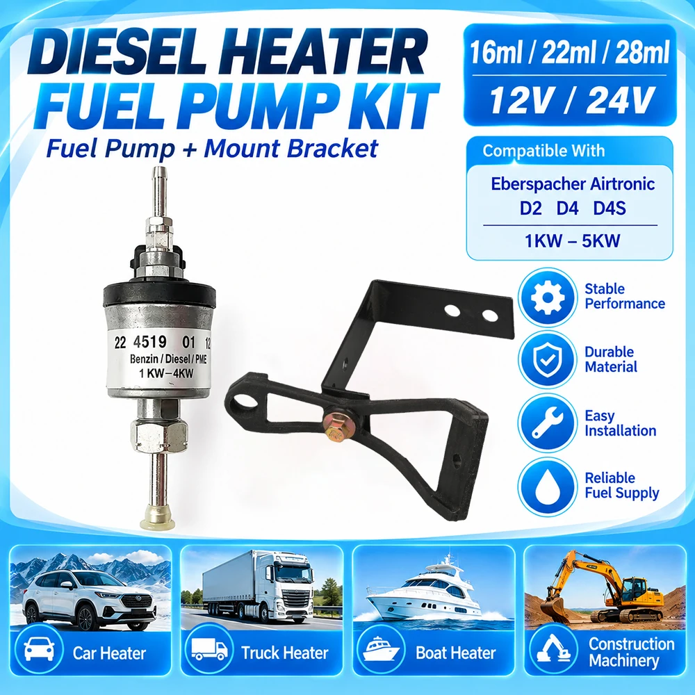 Diesel Parking Heater Fuel Pump 12V 24V Adjustable Mount Bracket 16ml 22ml 28ml Metering Pump for 1-5KW Heater