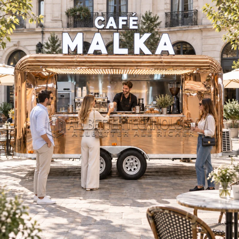 Allbetter﻿ Luxury Mobile Food Trailer Custom Logo LED Sign Coffee Cart Full Kitchen for Pizza Burger Ice Cream