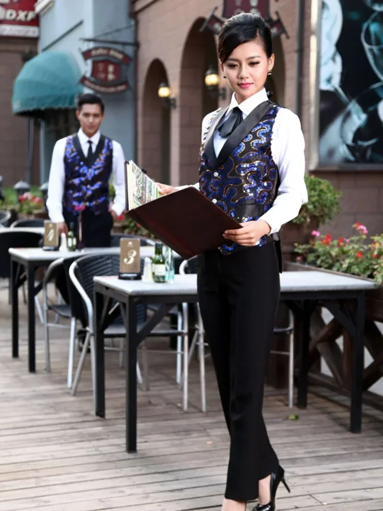 Ktv garçom colete boate roupas de trabalho restaurante garçonete macacão hotel catering fast food loja pessoal cafeteria uniforme