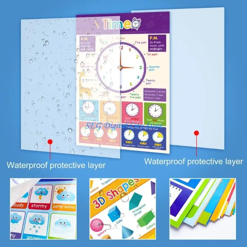 U75B Colorful Fruit Vegetable Animal Learning Poster Charts for Students Preschooler