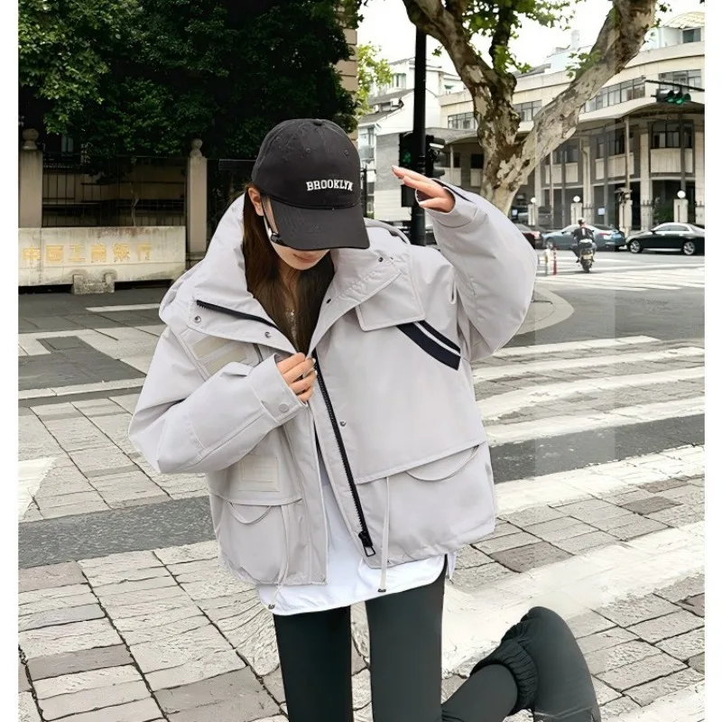 Women Winter New Outer Wear Korean Loose Loose Gas Splicing Color Collision Short Section Trend Cotton Elegant Sweet Zipper