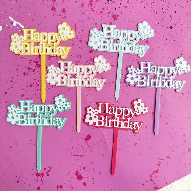 

Cake Decorations Acrylic Macaron Candy Color Flower Daisy Happy Birthday Cake Topper for Birthday Cake INS Baby Shower