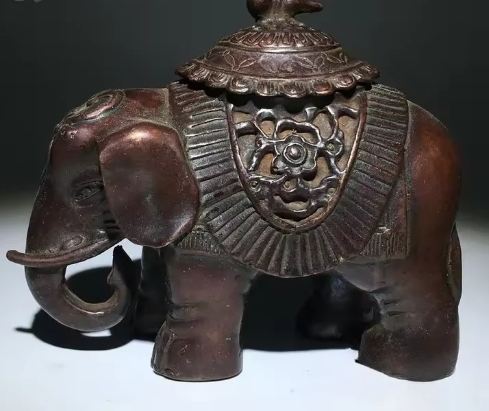Antique Collectible Brass Elephant Incense Burner Auspicious Home Decorative Piece Zen-inspired Ornament
