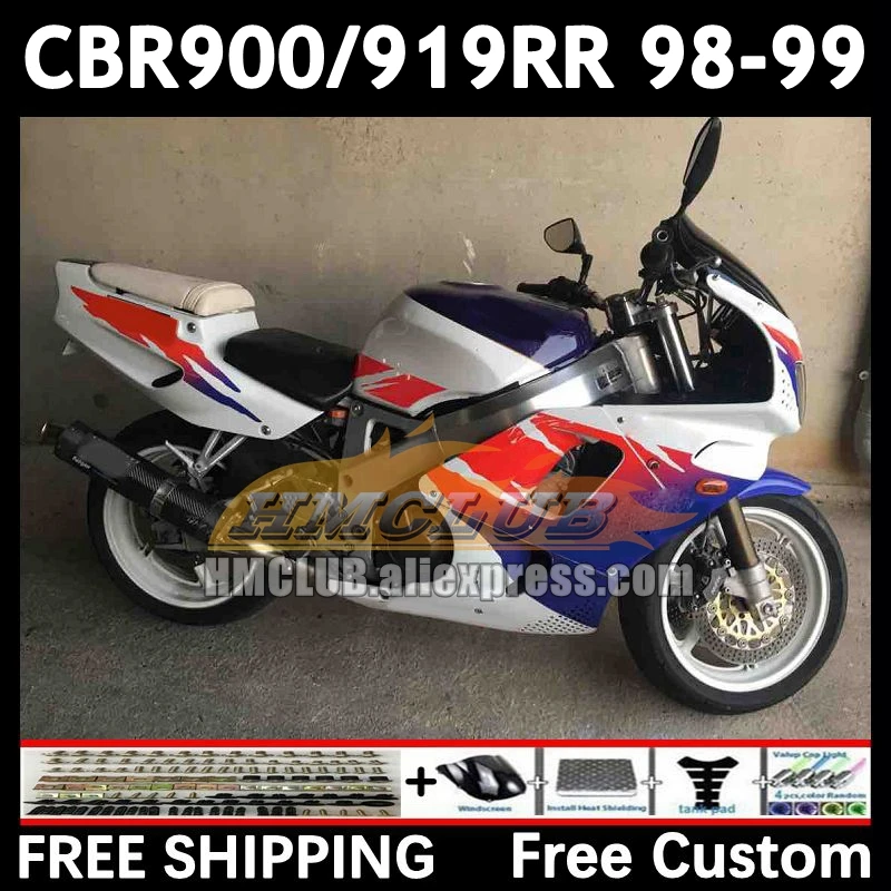 Fairings For HONDA CBR 919RR 900RR 919 CBR900 CBR919 RR 98-99 73No.192 900CC CBR900RR 98 99 CBR919RR 1998 1999 blue white Body