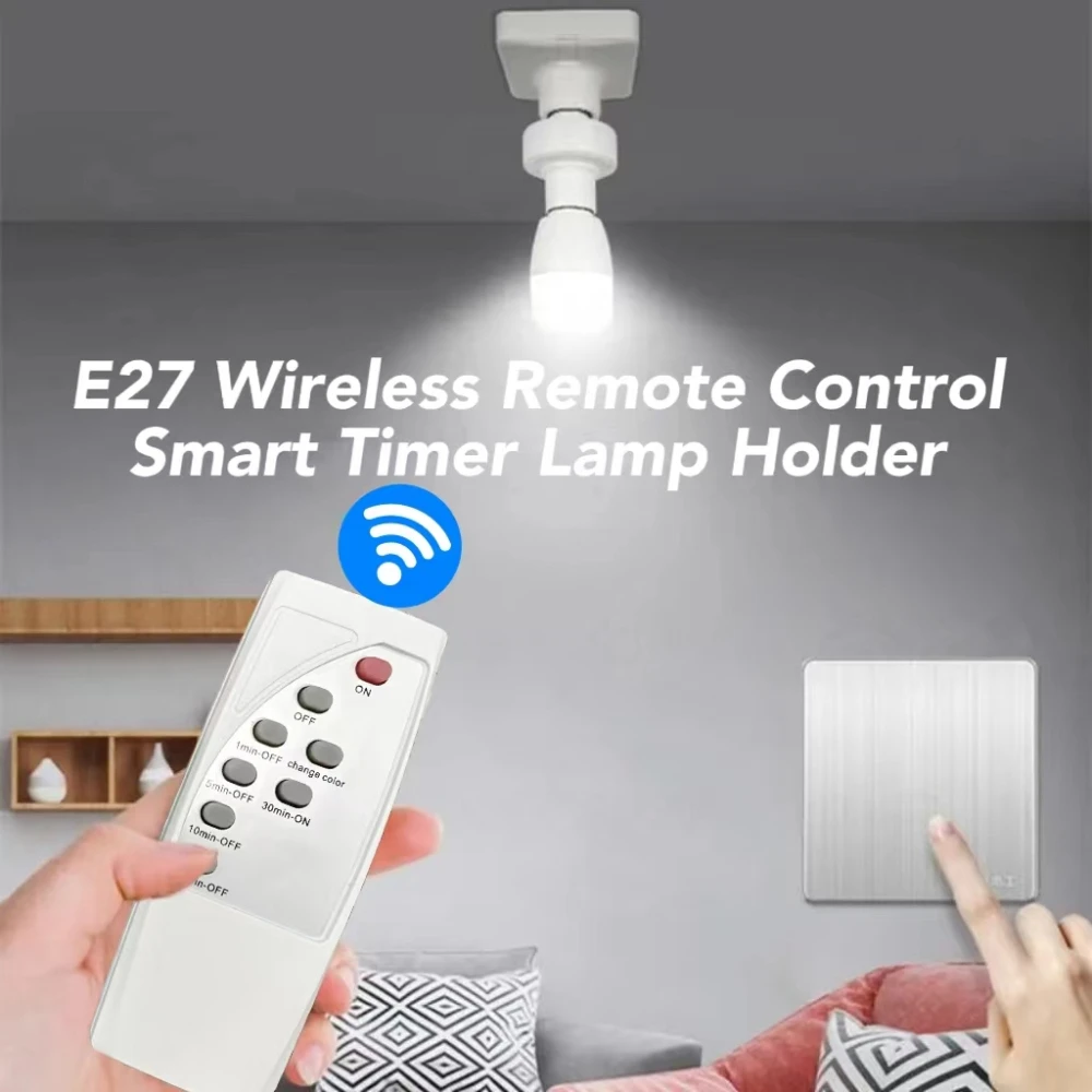 Smart Timer Switch Wireless Remote Control E27 15m Range Lamp Holder 110V 220V ON Off Light Bulb Base Socket Intelligent