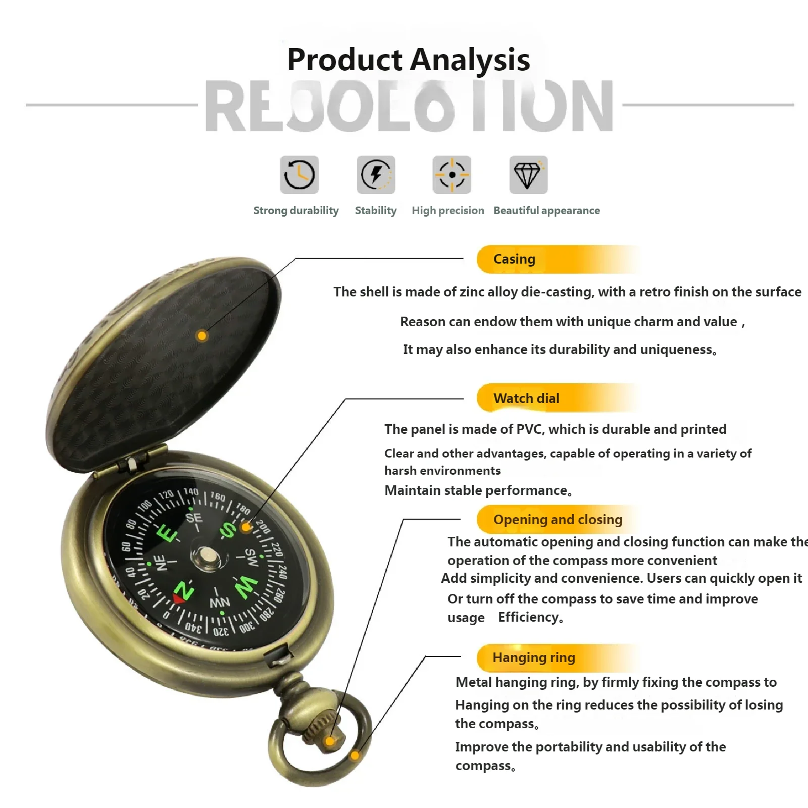 بوصلة ساعة الجيب الرمزية الخالدة، حافظة تخفيف من سبائك الزنك، تحية كلاسيكية للاستكشاف، هدية مثالية، لمستكشف المشي لمسافات طويلة #2