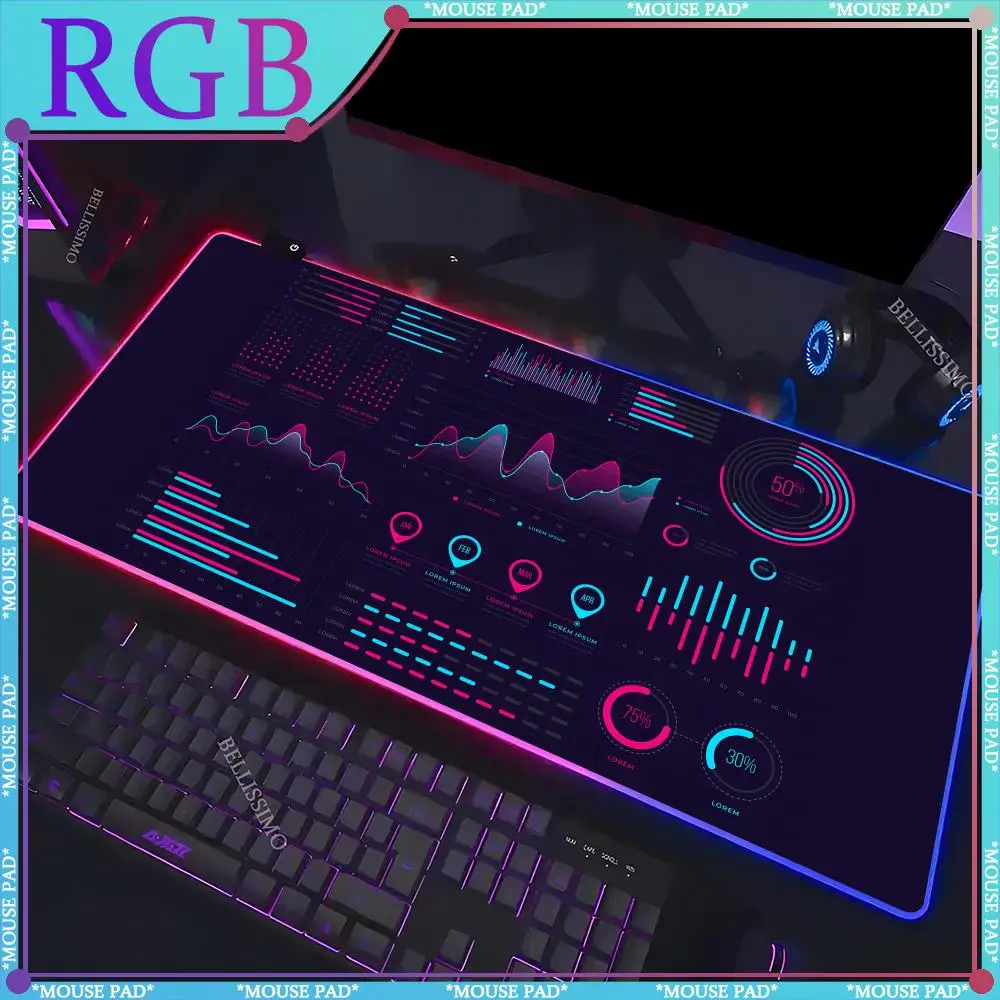 Future Technology Infographic RGB Large MousePad Laptop Pad Gaming Backlit Keyboard Pad LED Desk Pads Rubber Luminous Mouse Pads