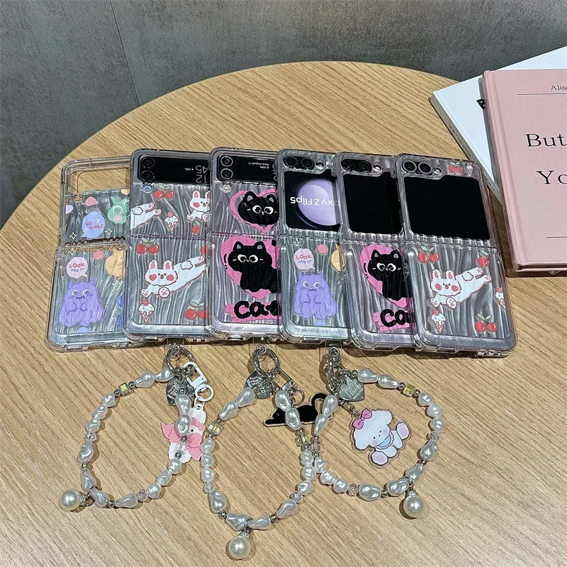 Water Ripple Cartoon Monster Phone Case for Samsung Galaxy Z Flip6 4 3 Hard Cover for ZFlip3 Zflip4 Zflip5 Solid Shell Bracket