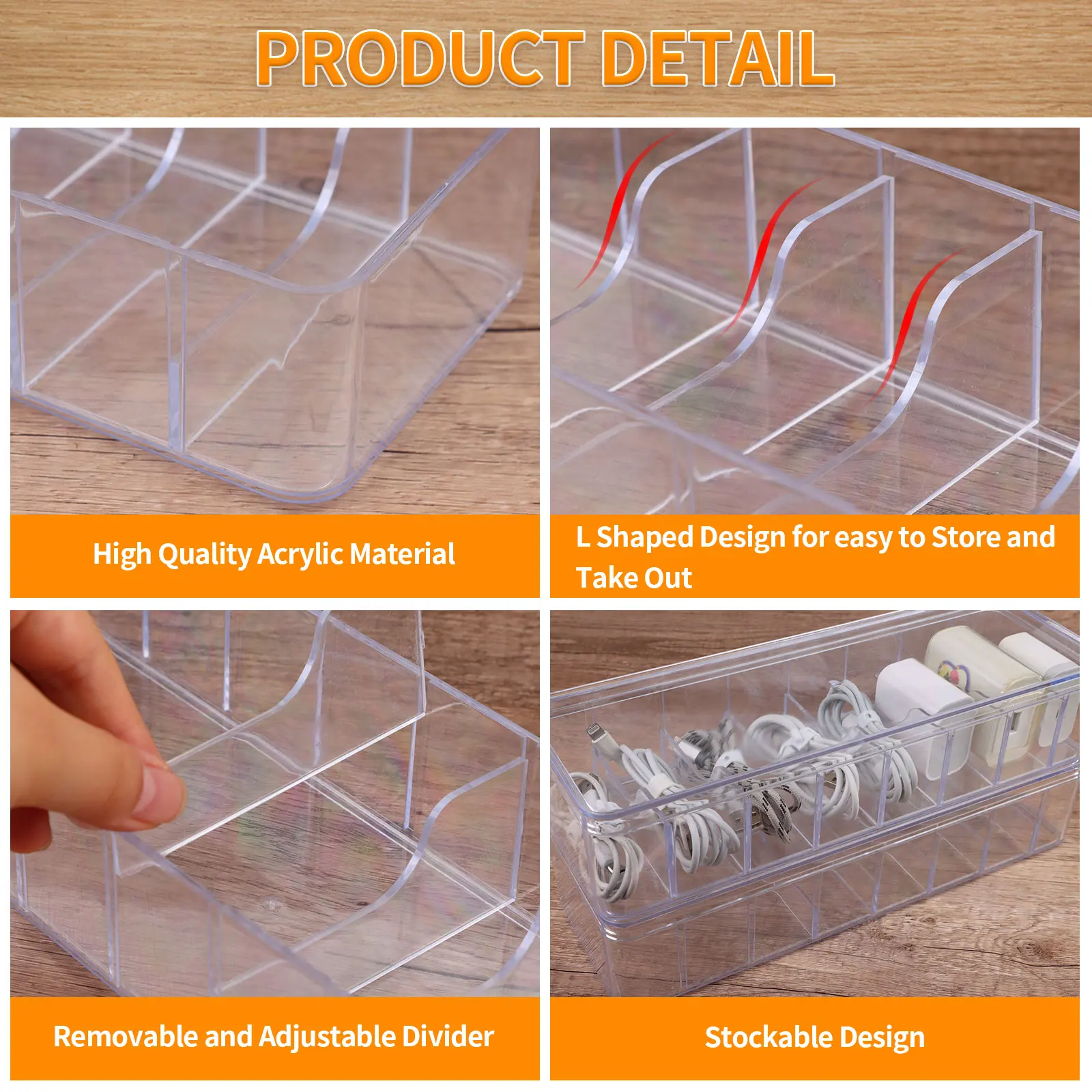 

Набор из 3-х коробок для организации кабелей с 30 стяжками, прозрачная пластиковая коробка для хранения зарядных устройств с крышкой