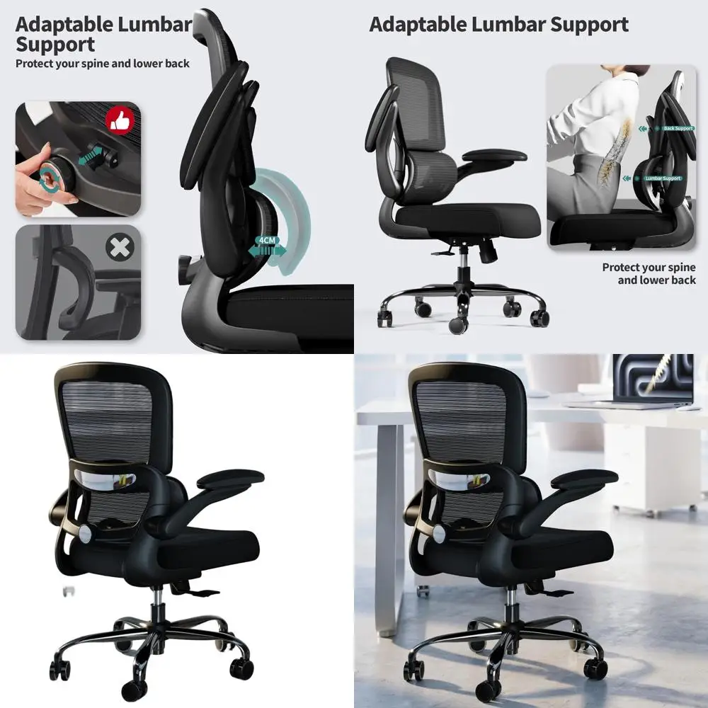 Chaise de bureau ergonomique en maille avec support lombaire réglable pour usage domestique et exécutif (noir)