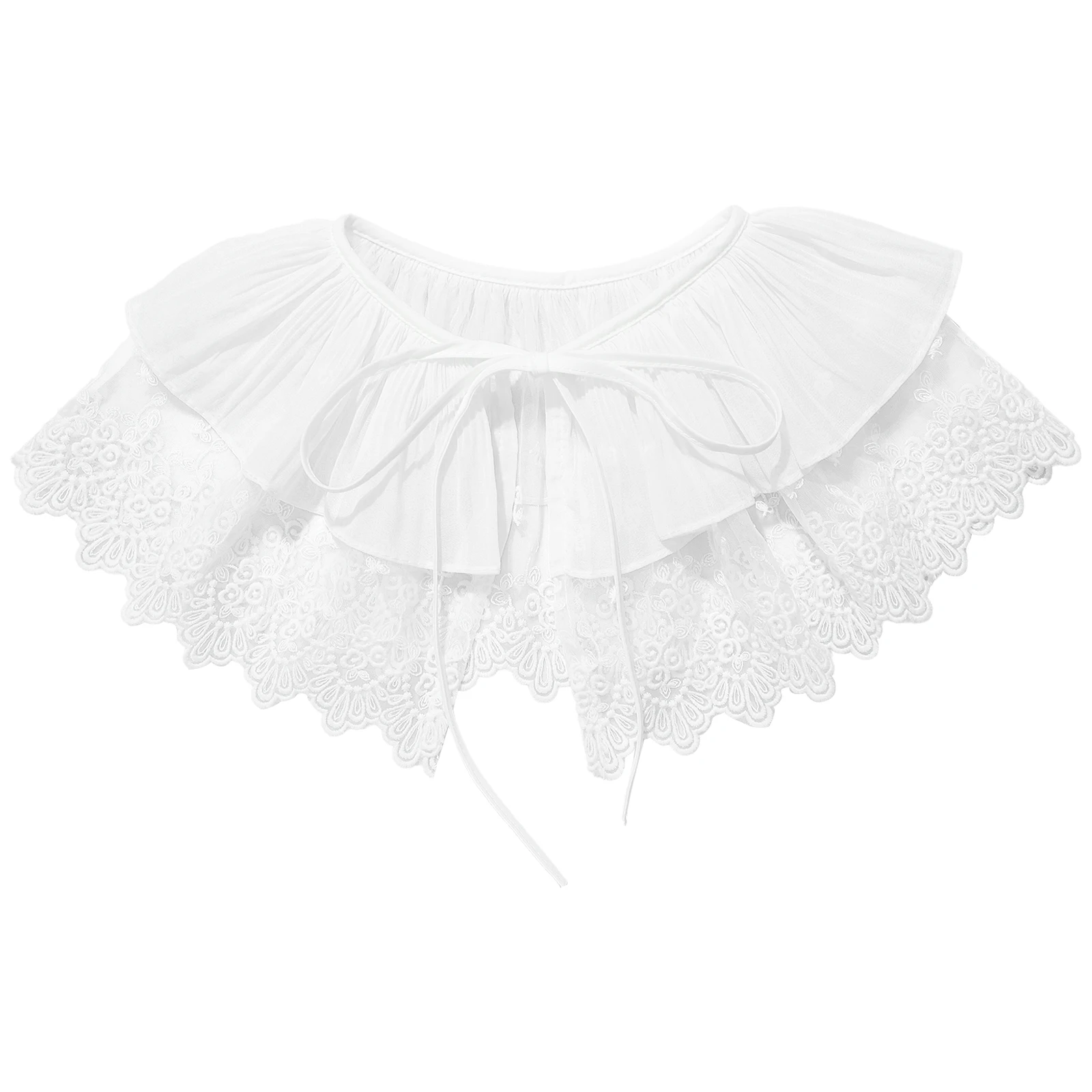 

New Front Tie White Fake Collar for Women Detachable Fake Collar Mesh Lace Cape Collar with Plush Balls Retro False Blouse Colla
