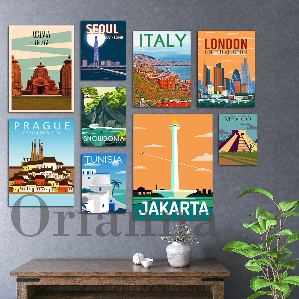 Italy Jakarta Seoul Australia Brazil London Mexico New Zealand India Snowdonia Tunisia Prague Cityscape Trave Poster Print Gift