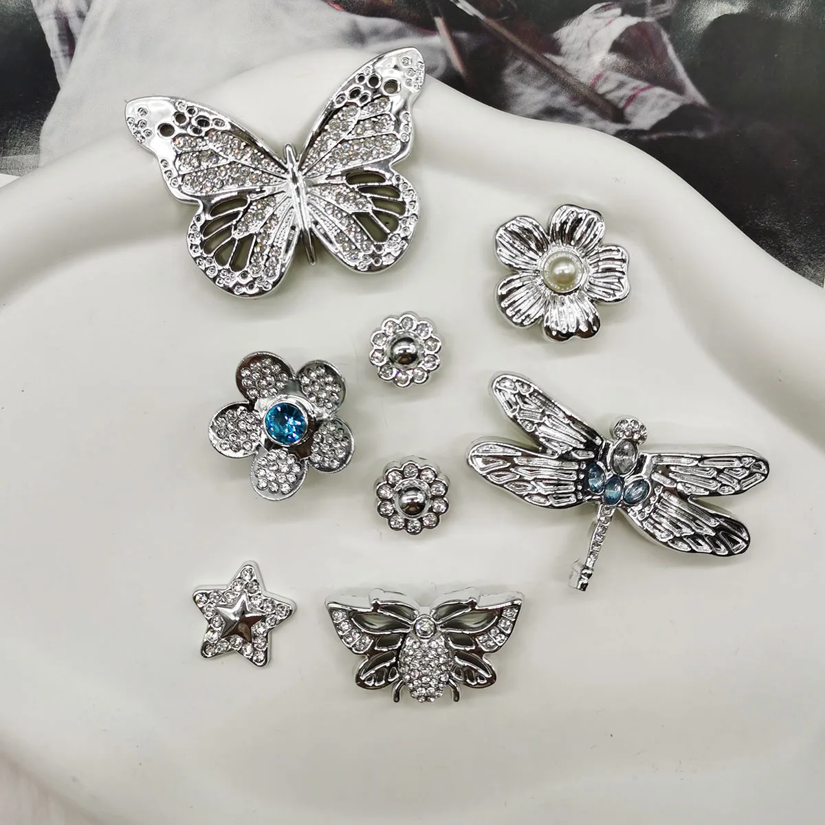 8PCS Rhinestone Butterfly Dragonfly Shoe Charms Decorations 