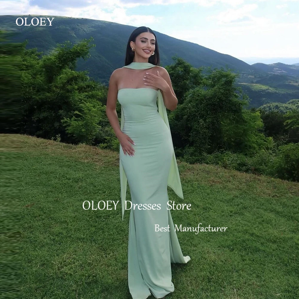 OLOEY-vestidos de fiesta de noche de sirena verde salvia con bufanda para mujer, vestidos largos de graduación, vestido de evento Formal, vestido de noche árabe