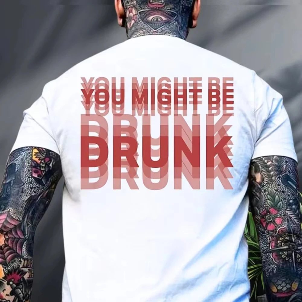 Unisex Streetwear T Shirt Creative Gradient Stacked Overlap Letter Art Print Crew Neck White Oversized Tee Tops For Party