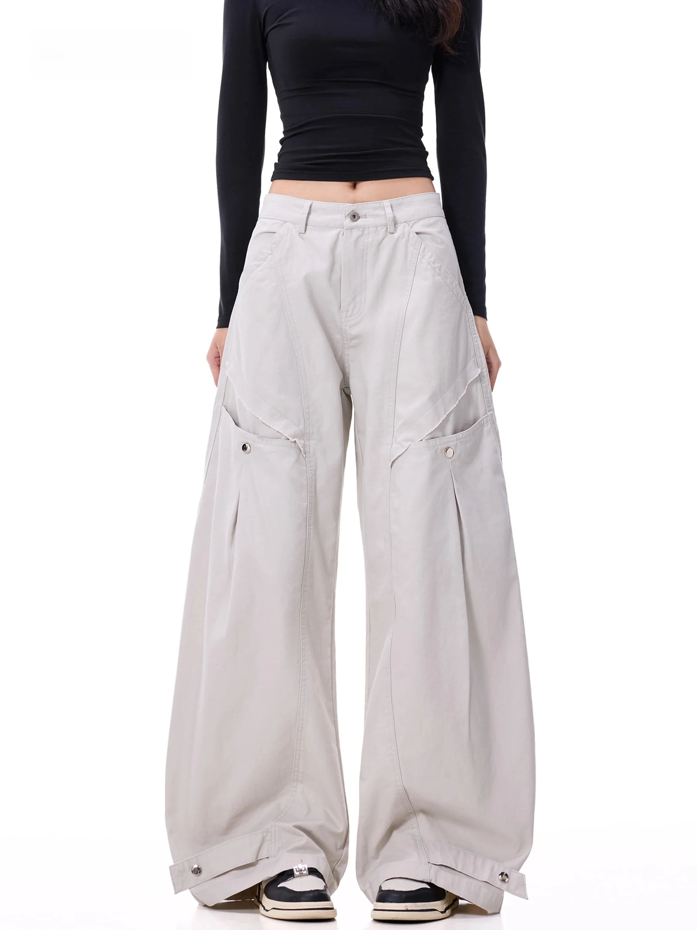 Low Waist Wide Leg Casual Pants Women's Autumn New Style Multi Pocket Design American Style Workwear Trousers Loose Fit Cotton
