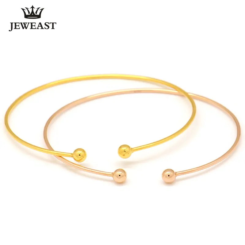 18k Gold Bangle Rose Real 750 Solid Classic Simple Hot Bacelets Smooth Round Beads Open Women Girl Miss Wear Gift Pure Party