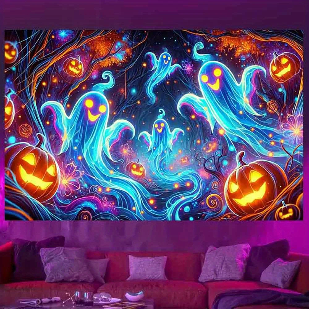 VIKAMA Halloween Wandteppich Geist Kürbis Laterne Array Schlafzimmer Party Dunkle Raumdekoration Fantasie Wandkunst