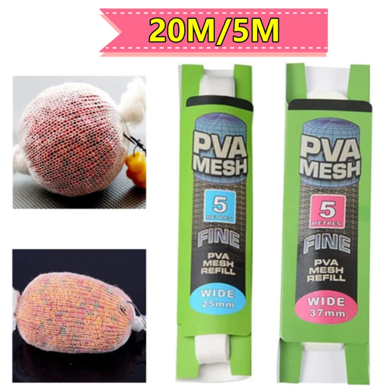 

20M/5M Soluble PVA Mesh Refill Carp Fishing Feeder Lures Refill Rig Hook Bait Wrap Bags PVA Gifts Fishing Accessories Drop shot