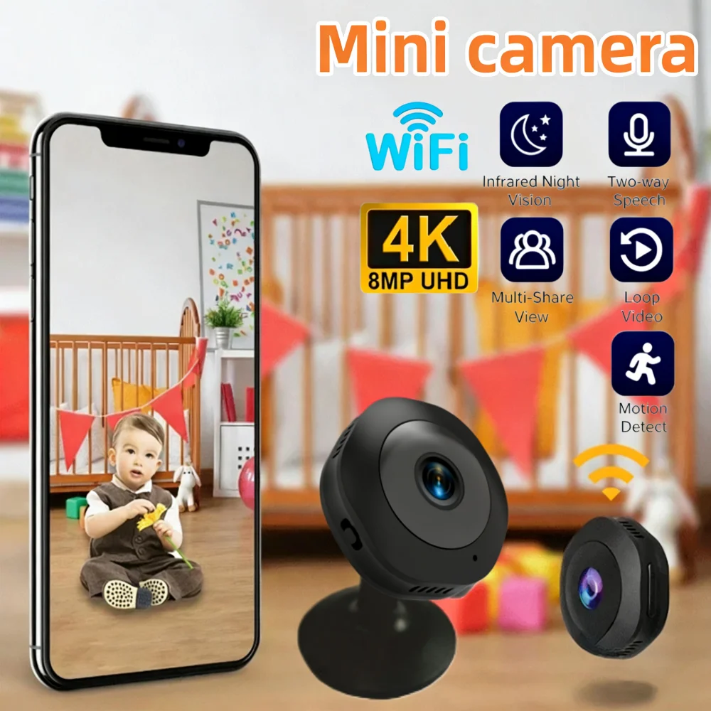

4K HD WiFi Security Camera for Home Mini Smart Indoor IP Surveillance with APP Remote Monitoring Portable Design 2026 New