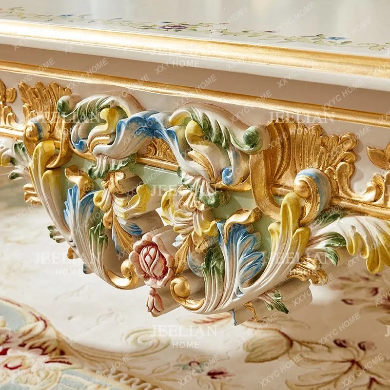Romantic heavy industry carved painting art villa home solid wood living room square coffee table