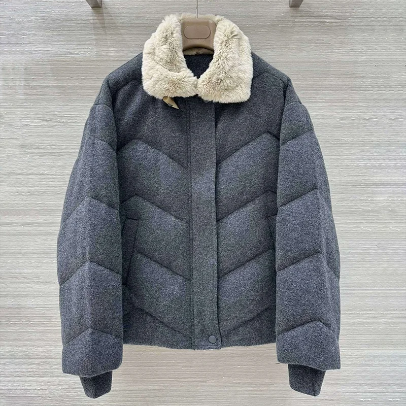 Manteau en coton et duvet d'oie blanche en cachemire pour femmes, de haute qualité, avec col moelleux et veste à double fermeture éclair, 251020110