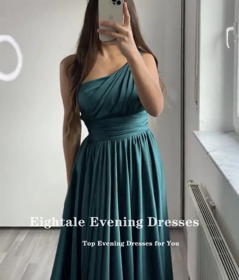 Eightale Green Evening Dress for Wedding Party Satin A-Line Floor Length Arabic Dubai Prom Gowns Celebrity Dress image 5