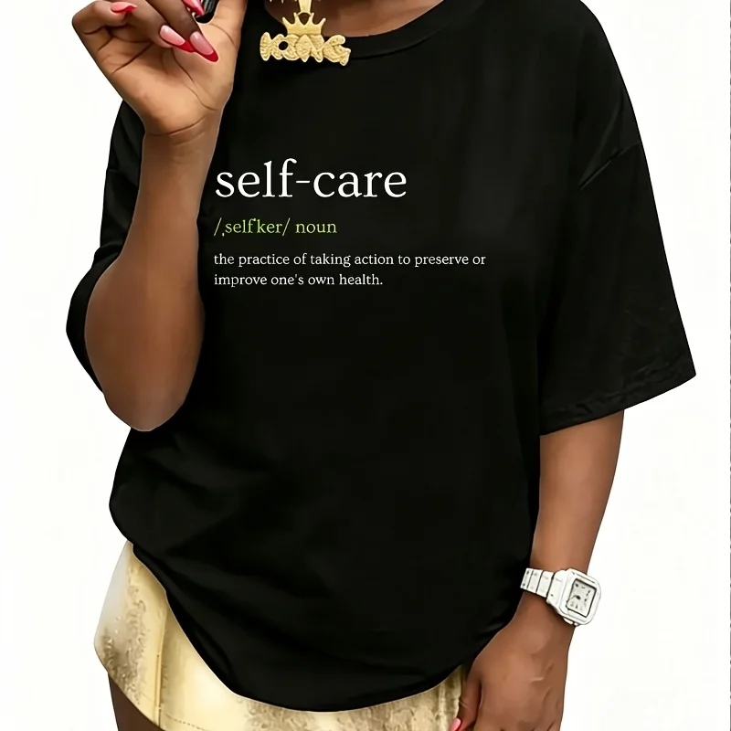 Self Care Self Love Women's 100% Cotton T-Shirt Short Sleeve Top Casual Round Neck Fun Print Tee S-5Xl