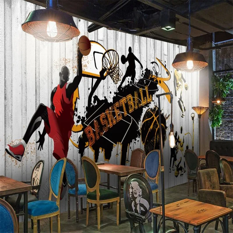 Personality Trend Basketball Gym Custom Wallpaper Sport Industrial Decor 3D Wall Paper Mural Fitness Self-adhesive Wallpaper