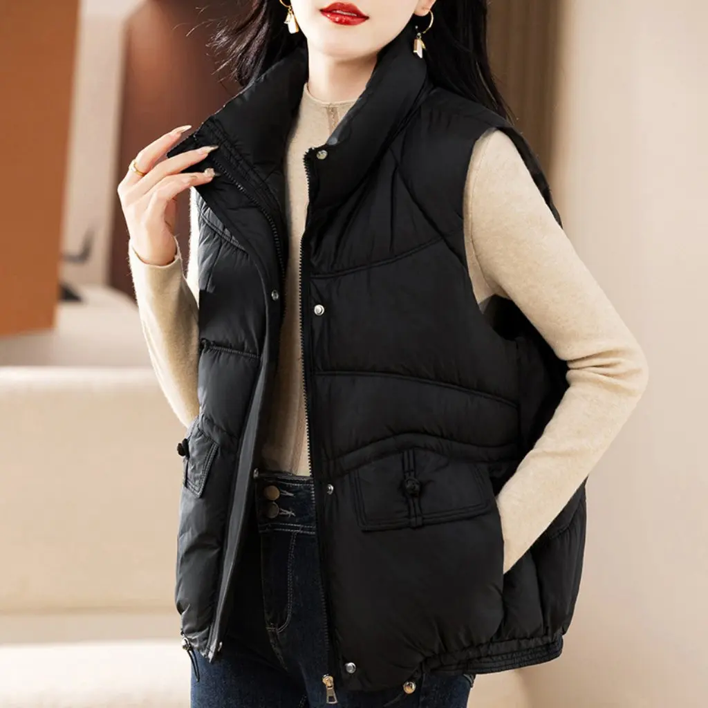 

Women's down Cotton Vest Sleeveless Loose Slimming Chinese Style Waistcoat with Buckle