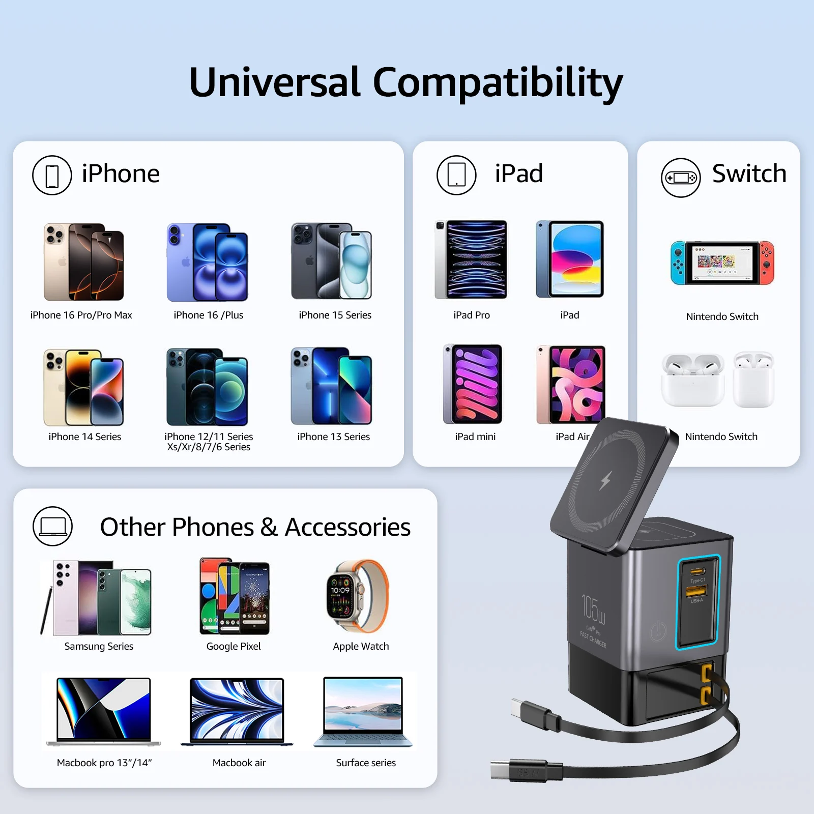 105W 6 In 1 Magnetic Wireless  - Magnetic Charging Cable บทวิจารณ์และราคา