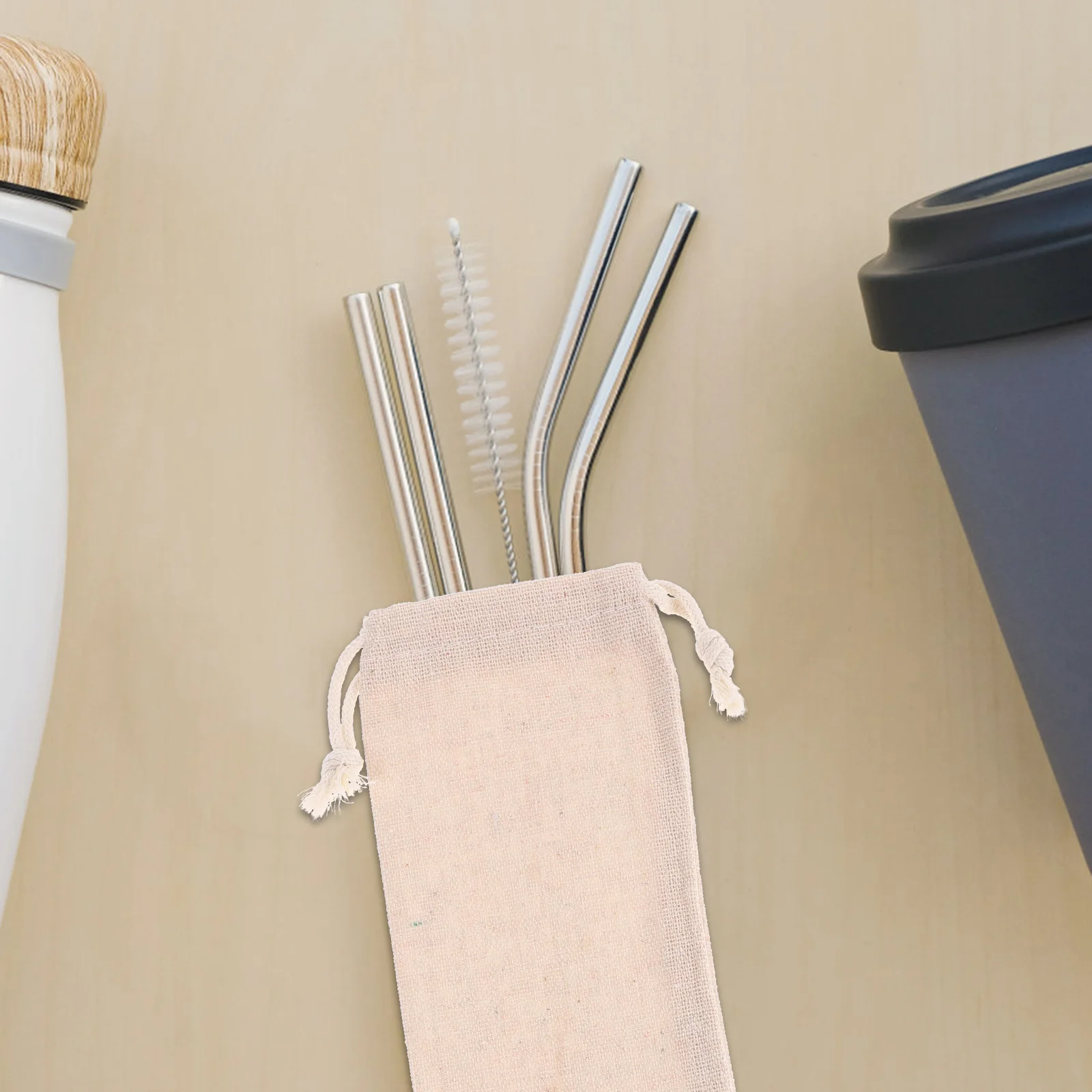 

6pcs Reusable Pouch Storage Reusable Straws Carrying Case Bag Cotton Linen Case For Travel Drinking Straw Holder